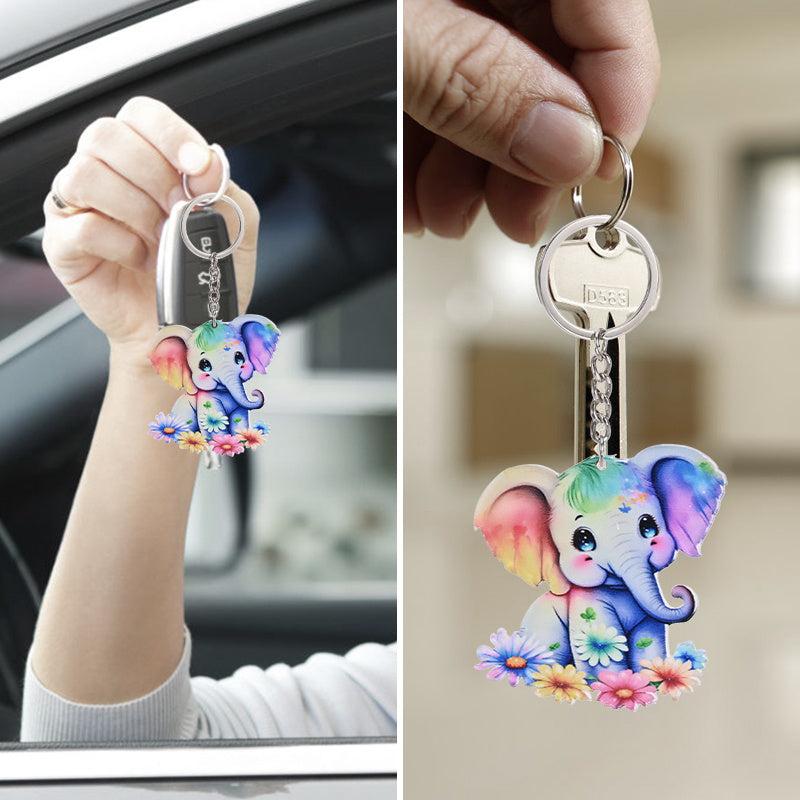 Elephant Acrylic Keychain Car Key Geometric Pendant Decoration