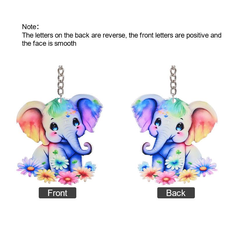 Elephant Acrylic Keychain Car Key Geometric Pendant Decoration
