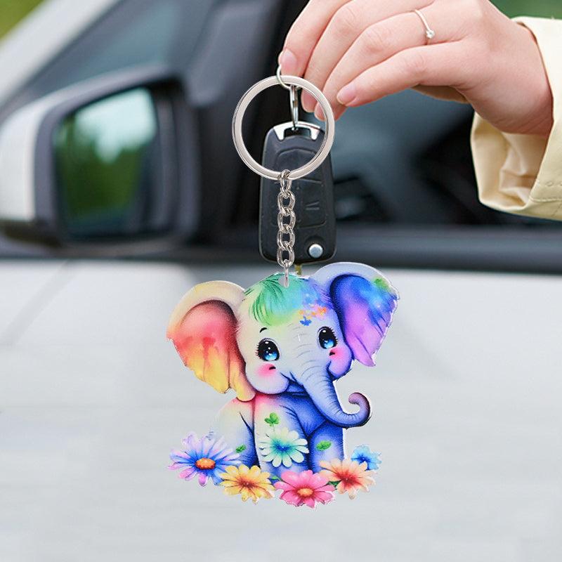 Elephant Acrylic Keychain Car Key Geometric Pendant Decoration
