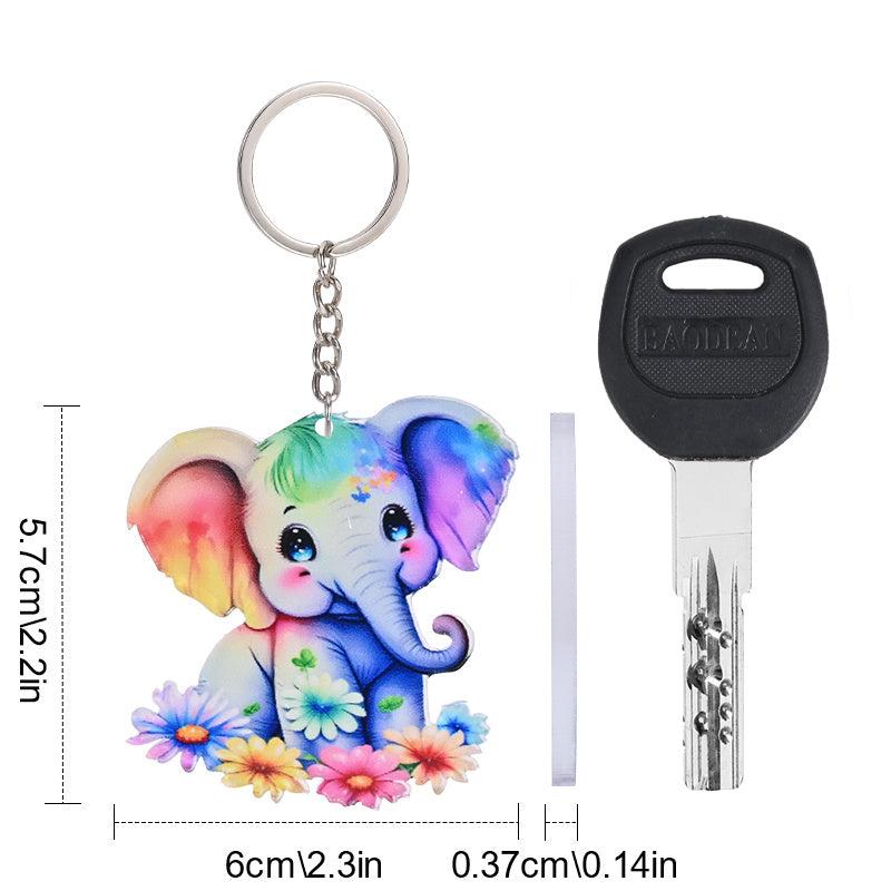 Elephant Acrylic Keychain Car Key Geometric Pendant Decoration