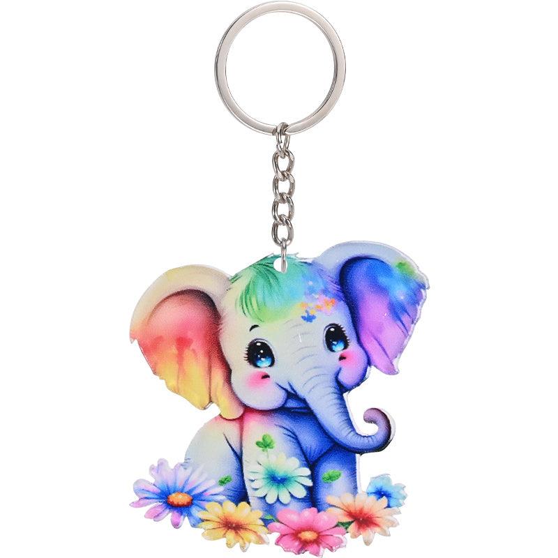 Elephant Acrylic Keychain Car Key Geometric Pendant Decoration