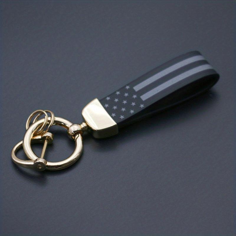 PU Leather USA Flag Car Key Chain - America Flag Key Ring for Motorcycles SUV