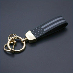 PU Leather USA Flag Car Key Chain - America Flag Key Ring for Motorcycles SUV