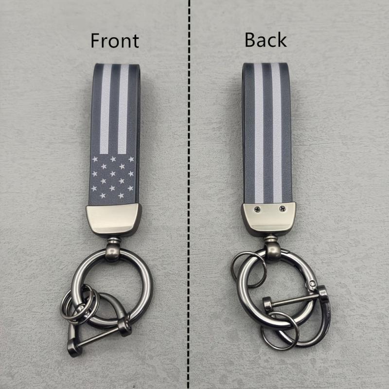 PU Leather USA Flag Car Key Chain - America Flag Key Ring for Motorcycles SUV
