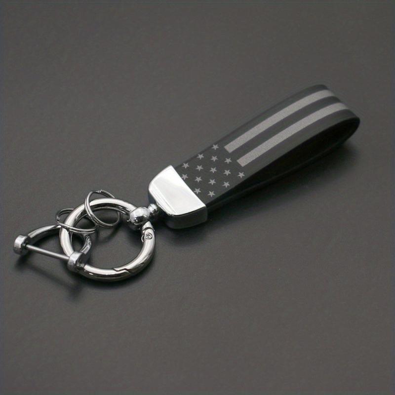 PU Leather USA Flag Car Key Chain - America Flag Key Ring for Motorcycles SUV