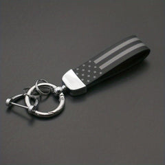 PU Leather USA Flag Car Key Chain - America Flag Key Ring for Motorcycles SUV