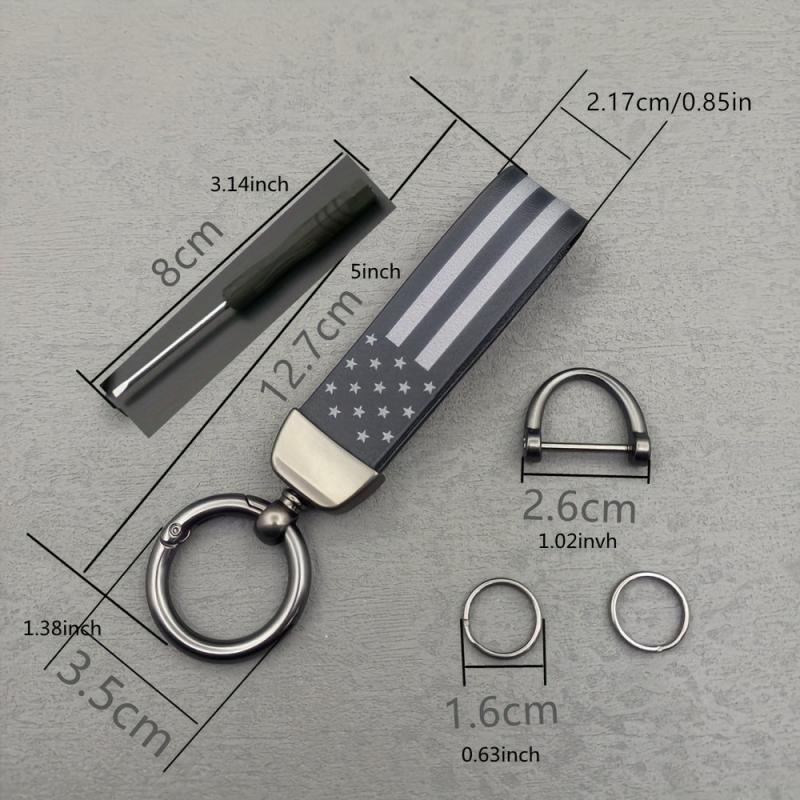 PU Leather USA Flag Car Key Chain - America Flag Key Ring for Motorcycles SUV