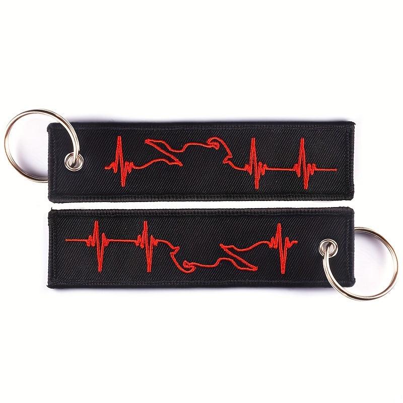 Biker Heartbeat Keychain For Motorcycles & Cars Embroidery Key Chain