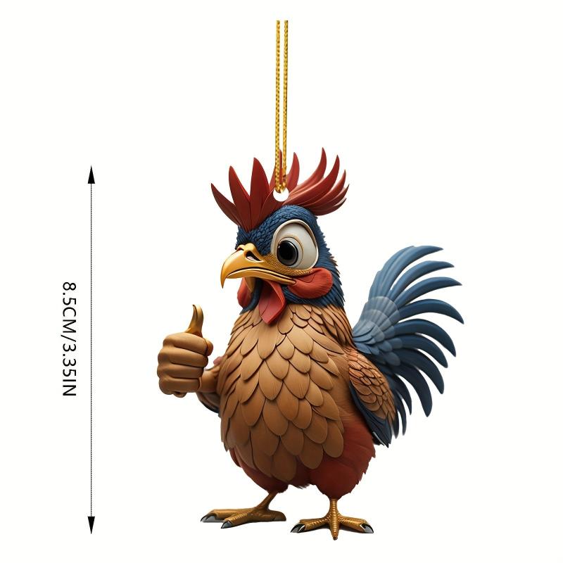 2D Christmas Tree Ornament Cartoon Rooster Pendant Acrylic Chicken Hanging