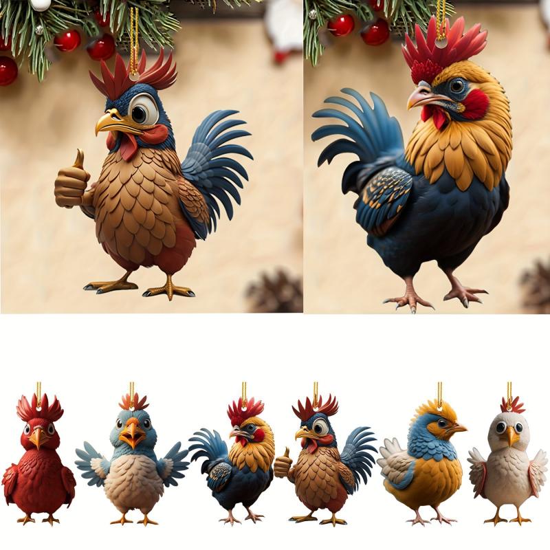 2D Christmas Tree Ornament Cartoon Rooster Pendant Acrylic Chicken Hanging