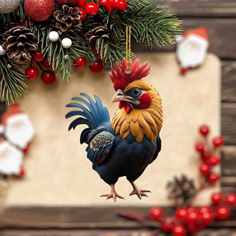 2D Christmas Tree Ornament Cartoon Rooster Pendant Acrylic Chicken Hanging