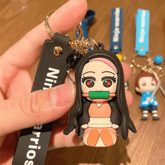 Car Keychain Cartoon PVC Anime Doll Metal Key Ring Lanyard Car Accessories