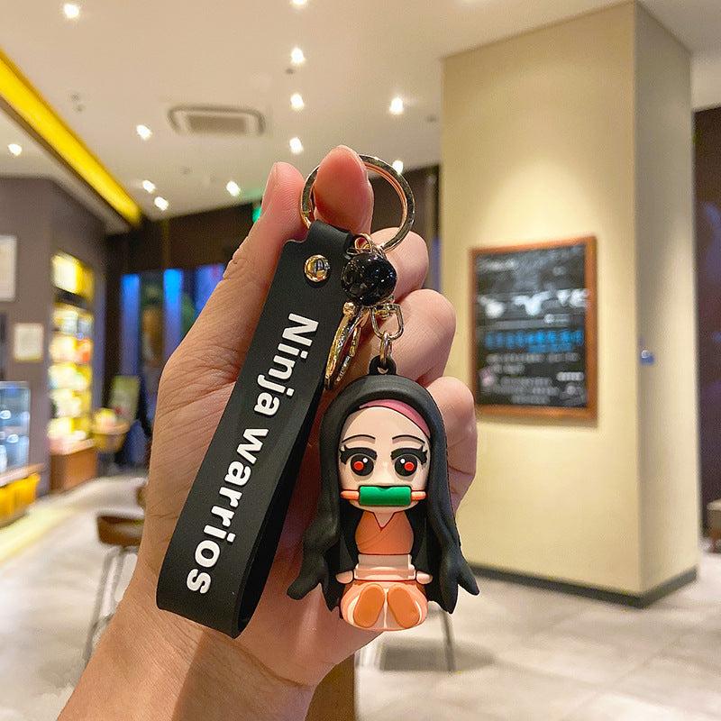 Car Keychain Cartoon PVC Anime Doll Metal Key Ring Lanyard Car Accessories