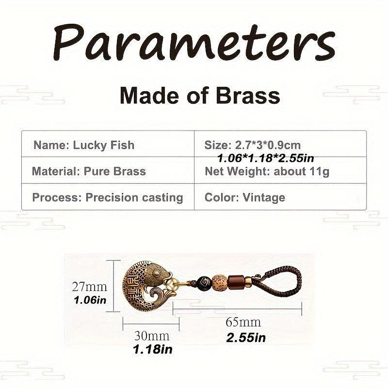 Vintage Chinese Style Lucky Fish Brass Car Pendant Key Chain