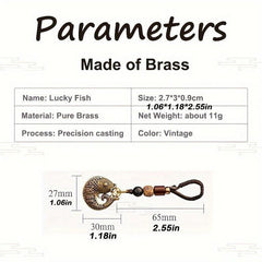 Vintage Chinese Style Lucky Fish Brass Car Pendant Key Chain