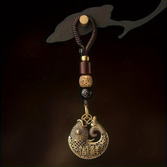 Vintage Chinese Style Lucky Fish Brass Car Pendant Key Chain