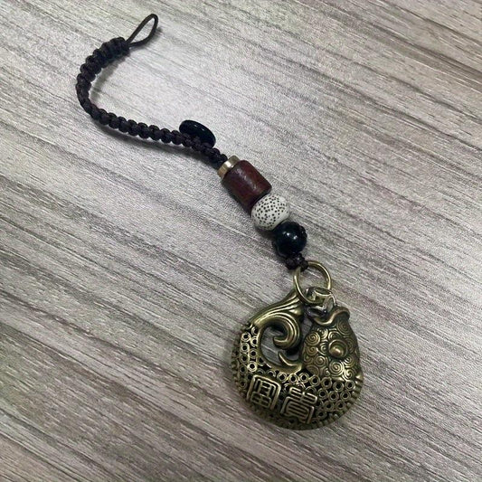 Vintage Chinese Style Lucky Fish Brass Car Pendant Key Chain