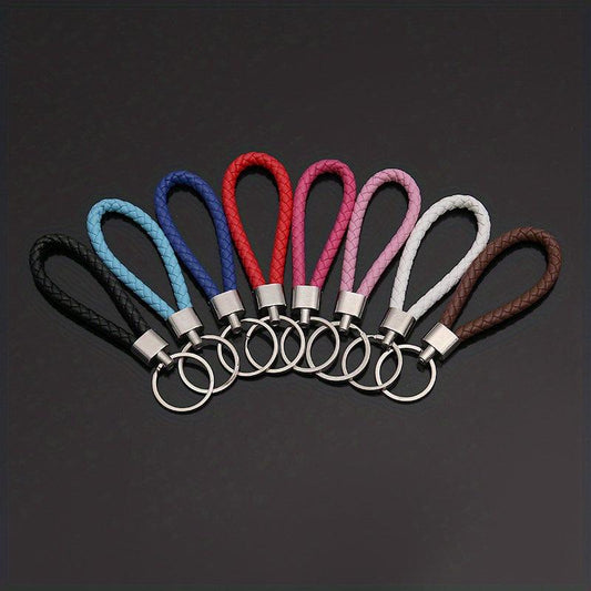 8pcs Woven Leather Rope Key Chain Car Pendant PU Key Rope Gift