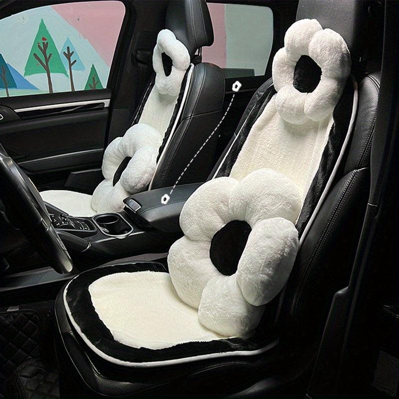 Plush Flower Car Headrest & Waist Pillow Set