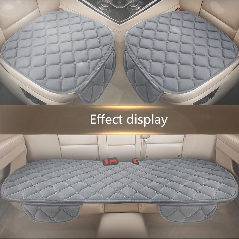 3pcs Plush Plaid Car Seat Cushion for Warmth & Protection