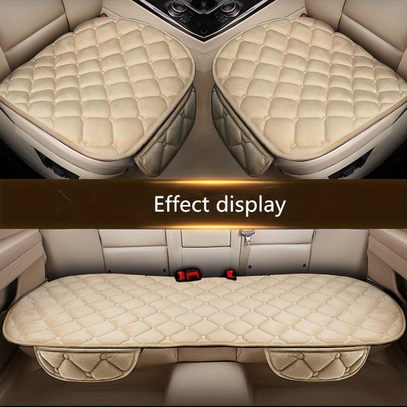 3pcs Plush Plaid Car Seat Cushion for Warmth & Protection