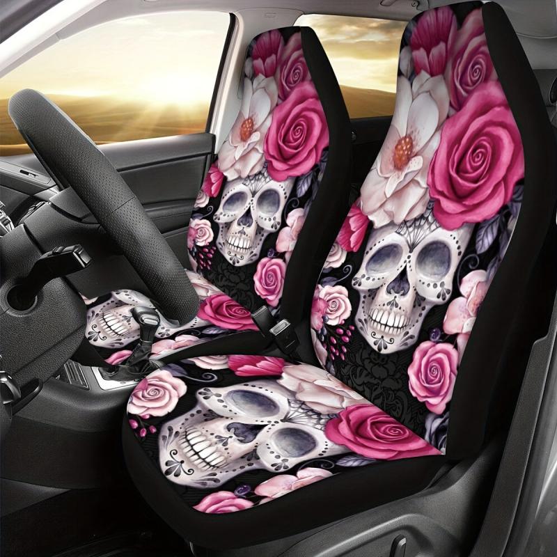 Universal Car Interior Flower Skull Print Seat Cover