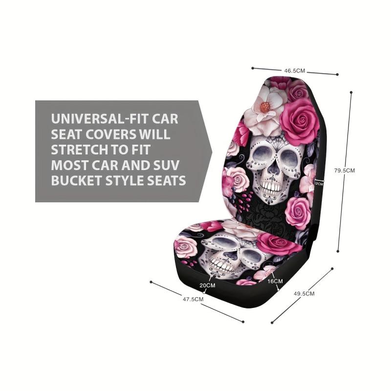 Universal Car Interior Flower Skull Print Seat Cover