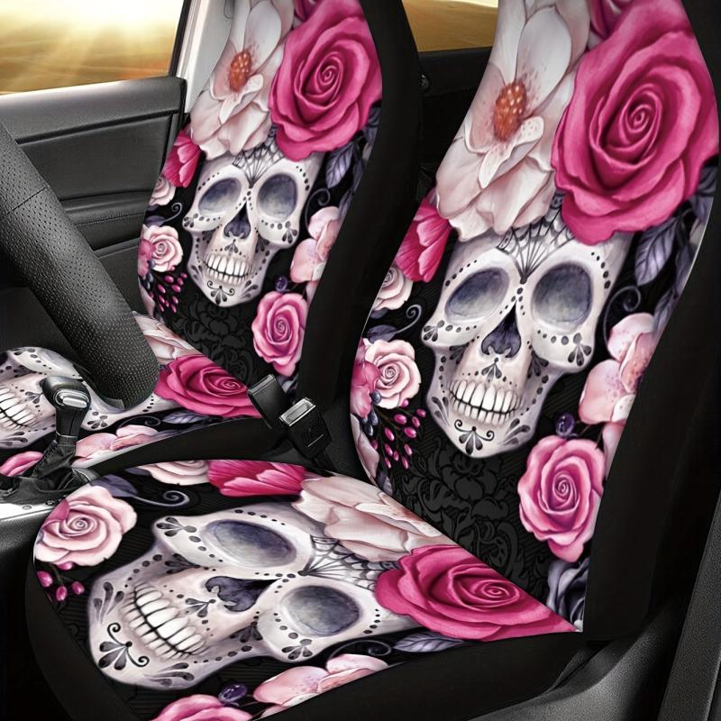 Universal Car Interior Flower Skull Print Seat Cover