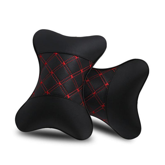 2pcs Leather Car Headrest Pillows Neck Pillows for Fatigue Driving