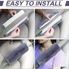 2pcs Soft Sheepskin Car Seat Belt Cushion - Shoulder & Neck Pad Protection
