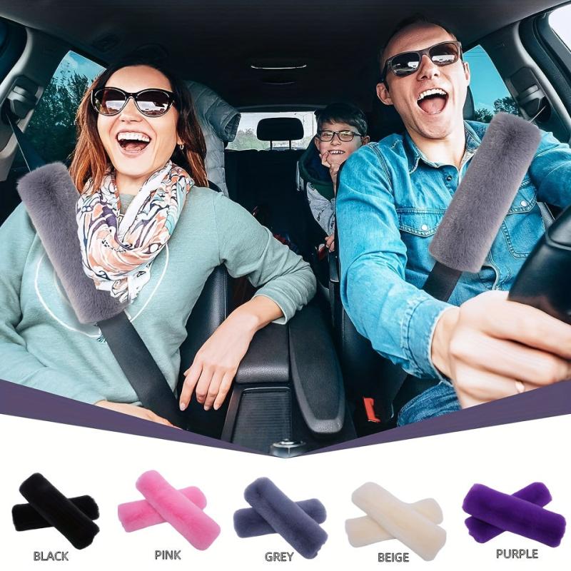2pcs Soft Sheepskin Car Seat Belt Cushion - Shoulder & Neck Pad Protection
