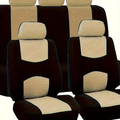 Universal Beige Flat Car Seat Cover Set 9 Piece for Men Women