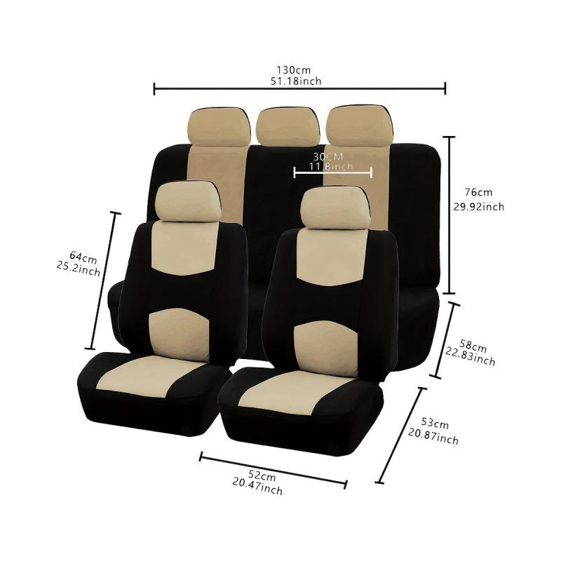 Universal Beige Flat Car Seat Cover Set 9 Piece for Men Women