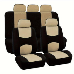 Universal Beige Flat Car Seat Cover Set 9 Piece for Men Women