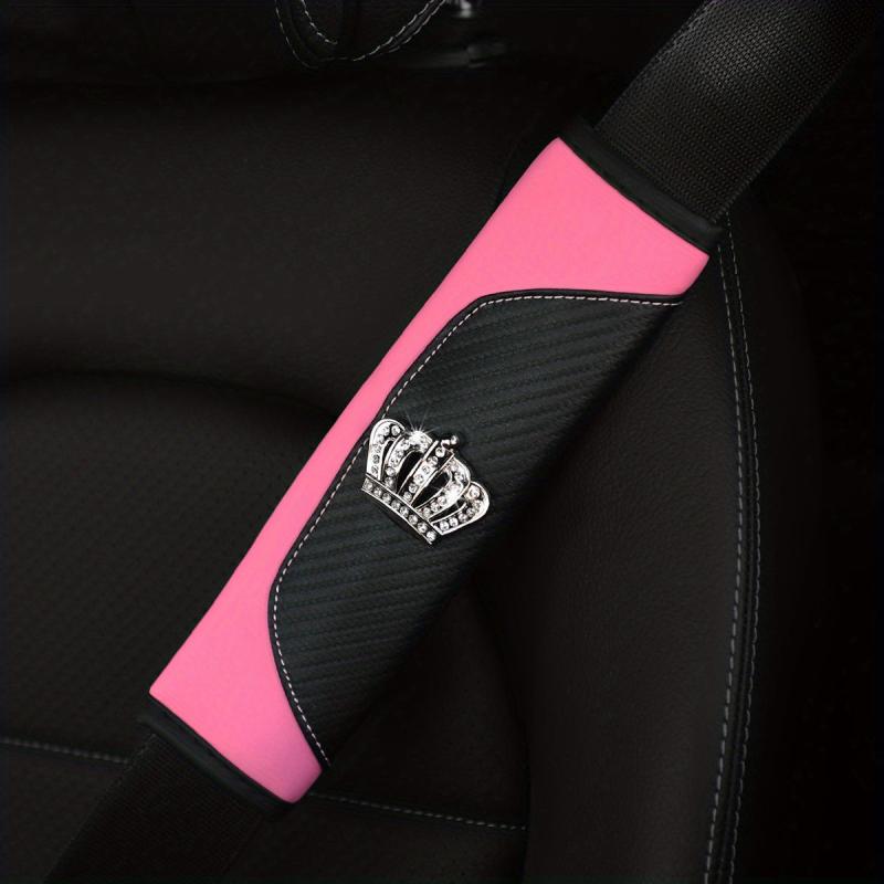 Car Seat Belt Shoulder Cover PU Leather Carbon Fiber Artificial Diamond Crown