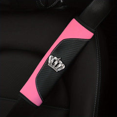 Car Seat Belt Shoulder Cover PU Leather Carbon Fiber Artificial Diamond Crown