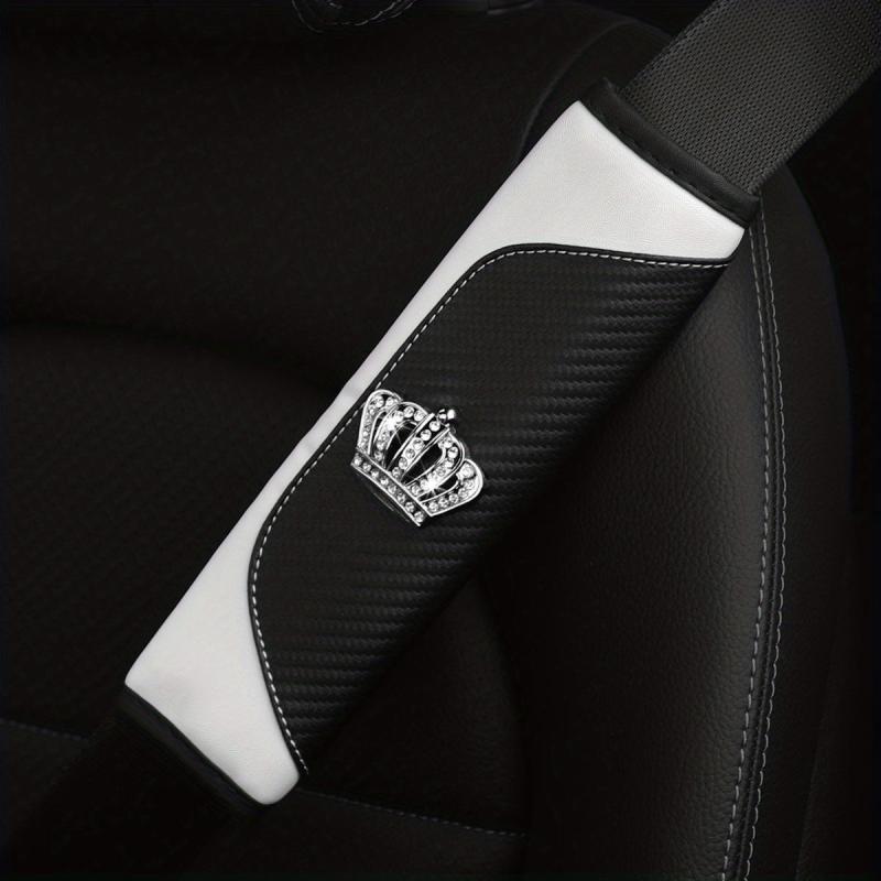 Car Seat Belt Shoulder Cover PU Leather Carbon Fiber Artificial Diamond Crown