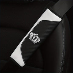 Car Seat Belt Shoulder Cover PU Leather Carbon Fiber Artificial Diamond Crown