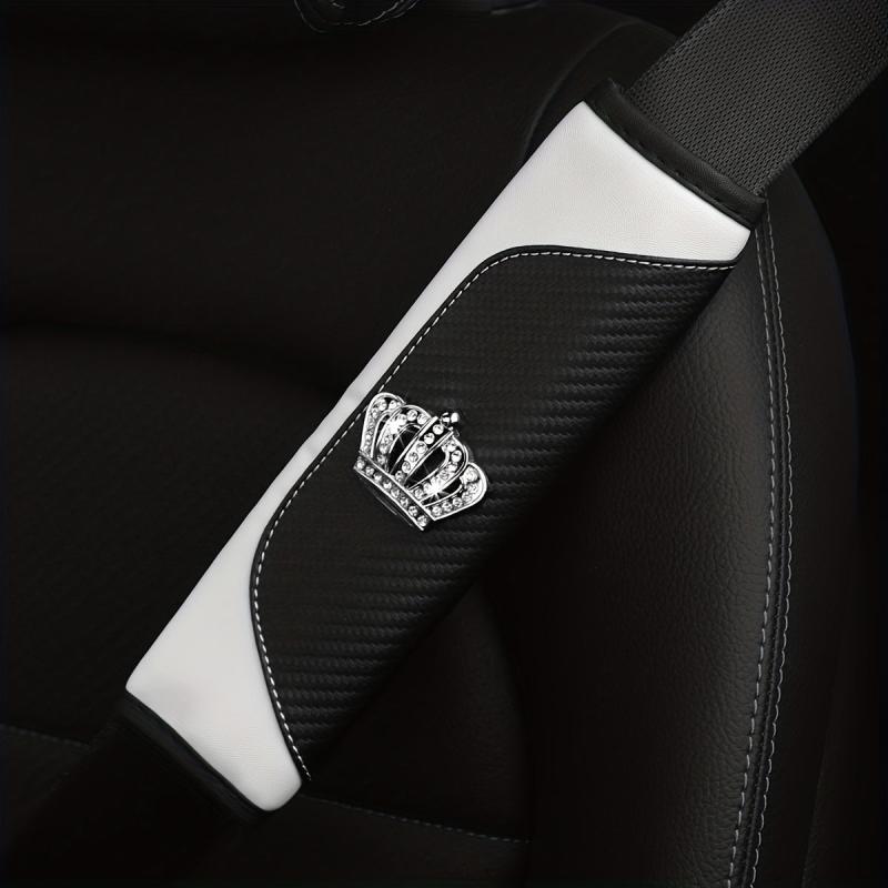 Car Seat Belt Shoulder Cover PU Leather Carbon Fiber Artificial Diamond Crown