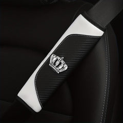 Car Seat Belt Shoulder Cover PU Leather Carbon Fiber Artificial Diamond Crown