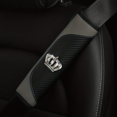Car Seat Belt Shoulder Cover PU Leather Carbon Fiber Artificial Diamond Crown