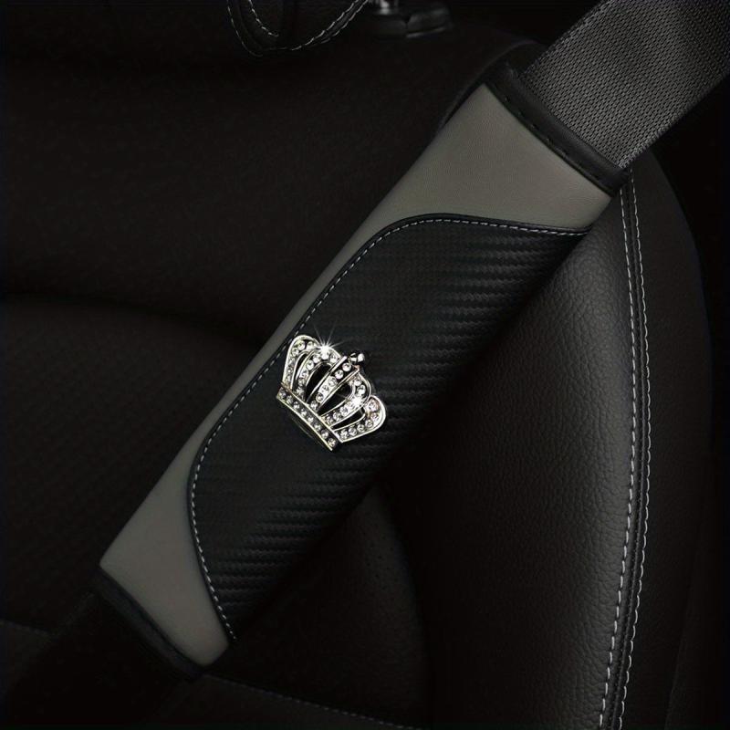 Car Seat Belt Shoulder Cover PU Leather Carbon Fiber Artificial Diamond Crown