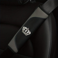 Car Seat Belt Shoulder Cover PU Leather Carbon Fiber Artificial Diamond Crown