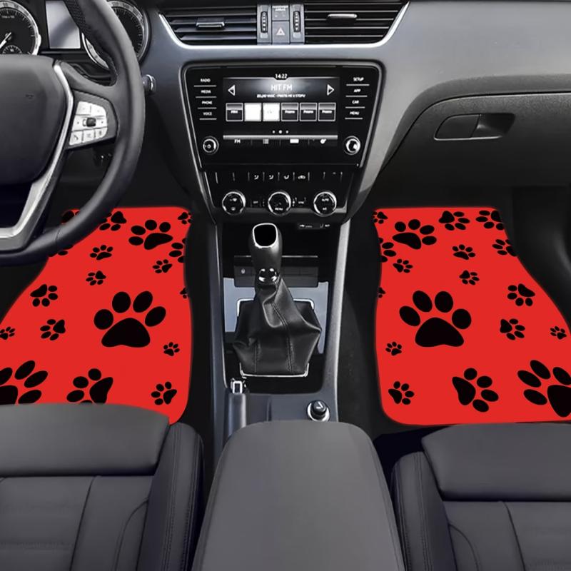 Red Big Dog Paw Printed Car Front Seat Floor Mat
