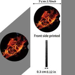 2pcs Flame Skull Print Car Cup Holder Coasters Car Accessories