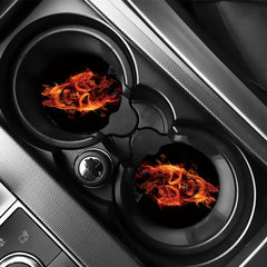 2pcs Flame Skull Print Car Cup Holder Coasters Car Accessories