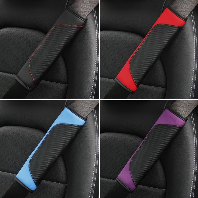 Carbon Fiber Faux Leather Seat Belt Pad Holder