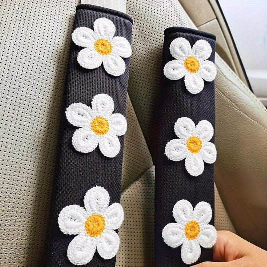 2pcs Ice Silk Flower Shoulder Pad Car Safety Belt Pad - Car Interior Accessories