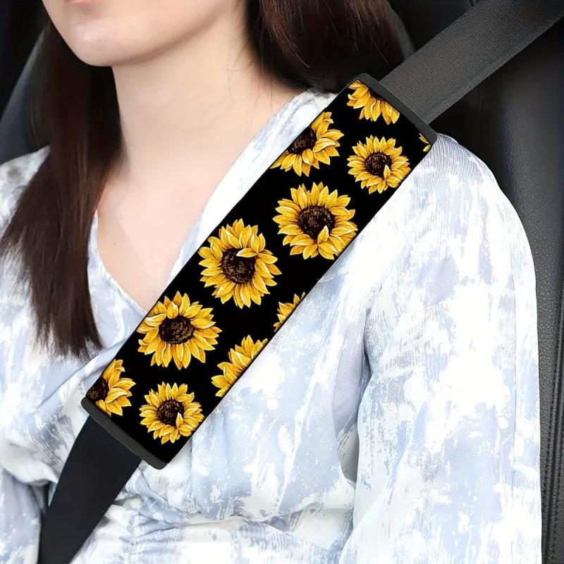 Sunflower Print Car Seat Belt Cover Soft Shoulder Pad Safety Protector