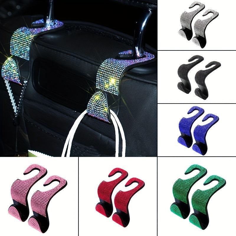 2 Bling Rhinestone Car Headrest Hooks Car Bag Holder